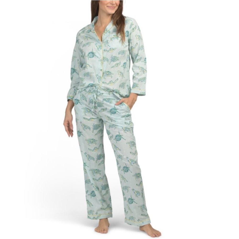 MAHOGANY Women’s Cotton‎ Turtle Print 2 Piece Pajamas Set Blue Green Size Small